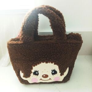 Monchhichi face fluffy small tote insolated lunch bag